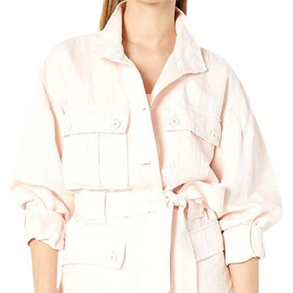 Joie Sirena Linen Blend Utility Military Jacket Belt Shell Pink Women Size L - Picture 2 of 14